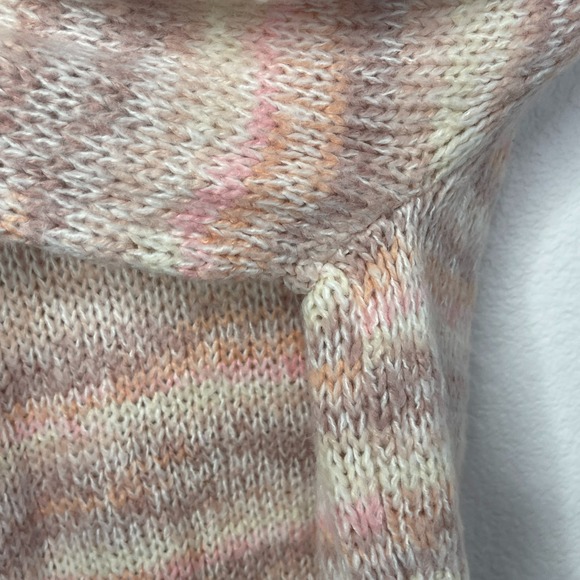 Womens M Fuzzy Knit Sweater Pastel Pink Beige Mohair Blend Pullover Cozycore Y2K - Picture 10 of 14